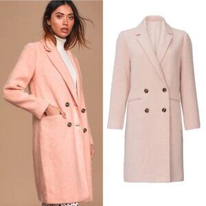 Cupcakes & Cashmere Long Coat Effie Light Pink Double Breasted Wool Blend Size L